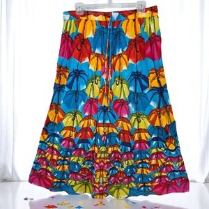 Gypsie Blu Umbrella Print Skirt Woman Large Colorful Rayon Drawstring Waist Boho